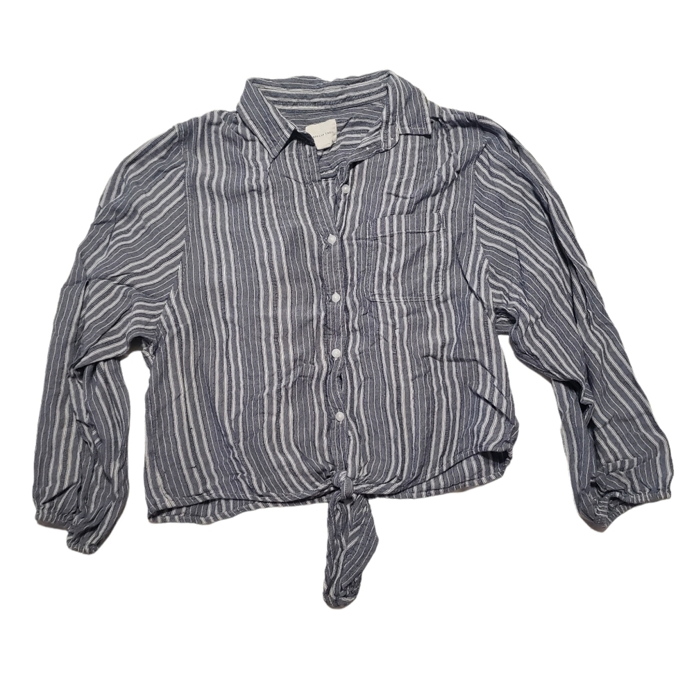 American Eagle Blue Gray Button Down Tie Front Blouse